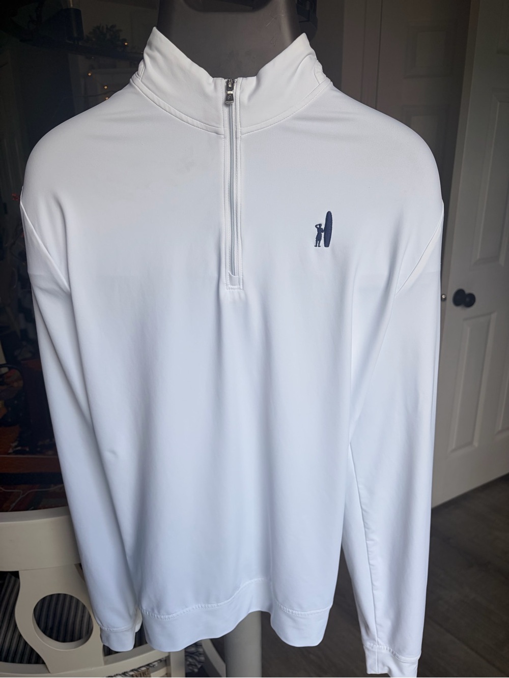 johnnie-O White Quarter-Zip Pullover with Navy Surf Logo